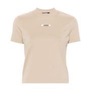 Beige Jersey Texture Logo Patch T-shirt