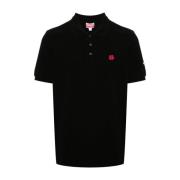 Sort Blomst Broderet Poloshirt