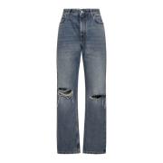 Blå Denim Loose-Fit Jeans med Front Rips