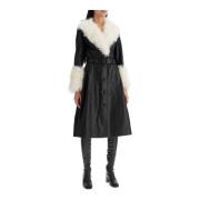 Shearling Lang Frakke med Flare Silhuet