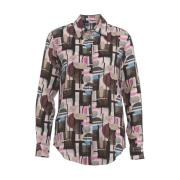 Retro Print Multi-Farvet Bluse