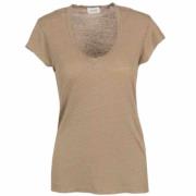 V-Hals Linned T-shirt Lys Khaki