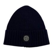 Blå Ribstrikket Beanie Hat