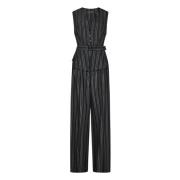 Grå Stribet Crepe Jumpsuit