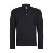 Sort langærmet poloshirt