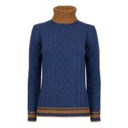 Blå Turtleneck Aran Sweater Kvinder