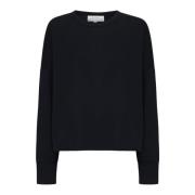 Sort Bomuld Langærmet Crew Neck T-shirt