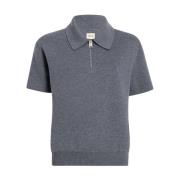 Grå Strikket Polo Zip T-shirt