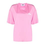 Pink Bomuld T-shirt med Logo Print