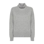 Grå Paillet Høj Hals Sweater