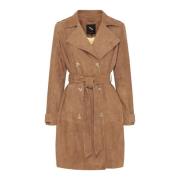 Klassisk Trenchcoat Suede Skind Kamel