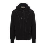 Sort Zip-Up Hoodie med Kontrastsyning