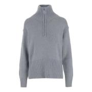 Uld Kashmir Sweater Høj Krave Lynlås