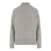 Grå Uld Kashmir Høj Hals Sweater