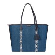 Denim Triple Compartment Tote Taske