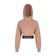 Pink Crop Hoodie med Logo Bånd