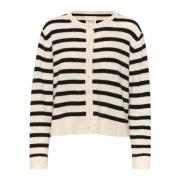 Sort Stribet Strik Cardigan