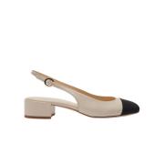 Hvide Slingback Pumps med Grosgrain Detalje