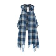 Cerulean Blue Plaid Hooded Scarf