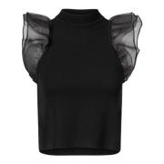 Ruffle Sleeve Ribbed Top