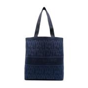 Marineblå Jacquard Broderet Tote Taske