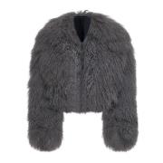 Grå Shearling Ruffled Jakke