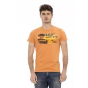 Orange Bomuldsmix T-shirt med Stilfuldt Frontprint