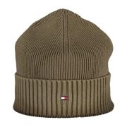 Grøn Broderet Logo Bomuld Beanie