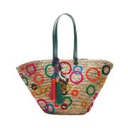 Multifarvede Cirkler Straw Tote Taske