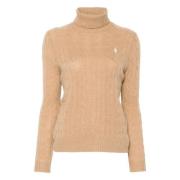 Beige Strikket Sweater med Polo Pony