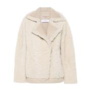 Beige Shearling Jakke Krog Øje