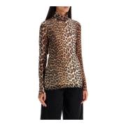 Leopard Mesh Turtleneck Top