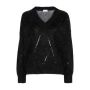 Grå Mohair Uld Kashmir V-Hals Sweater