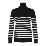 Stribet Rollneck Pullover Sweater Sort