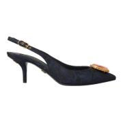 Blå Jacquard Krystal Slingback Hæle