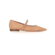 Beige Læder Ballerina Flade