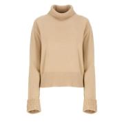 Beige Uld Silke Sweater med Pailletter