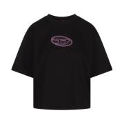 Sort Crop T-shirt med Pink Logo