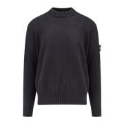 Bomuldsblanding Crew-Neck Sweater med Logo Patch