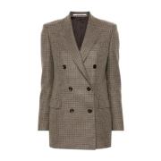 Brun Houndstooth Dobbeltbrystet Jakke