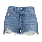 Blå Kvinders Denim Shorts 5-Lomme Stil