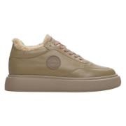 Beige Vinter High-Top Læder Pels Sneakers