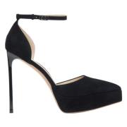 Sort Velour Platform Pumps med Ankelrem