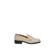 Beige Croc Texture Loafers med Studs