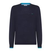 Navy Blue Dobbelt Ribstrik Sweater