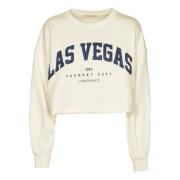 Beige Sweater med Print og Label