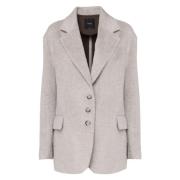 Beige Uld Blazer Tre Knap Lukning