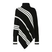 Stribet Turtleneck Poncho Sweater