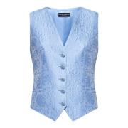 Blå Blomstret Jacquard Vest