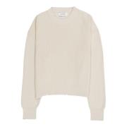 Crop crewneck mælke sweater med ødelagt effekt